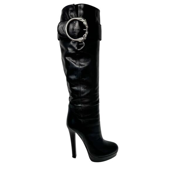 Gucci Josephine Black Horsehead Horsebit Knee High Tall Platform Boots size 38.5 - Picture 9 of 16